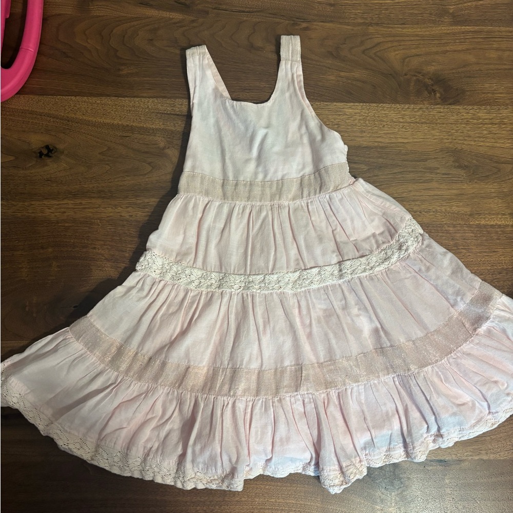 Isaac Mizrahi size 4 Pale Pink Girls' Dress with Metallic Trim adjustable strap